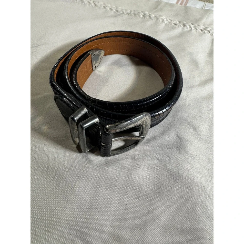 Arden Leather Co Mens Black Embossed Teju Lizard Grain Western Belt 3-Piece